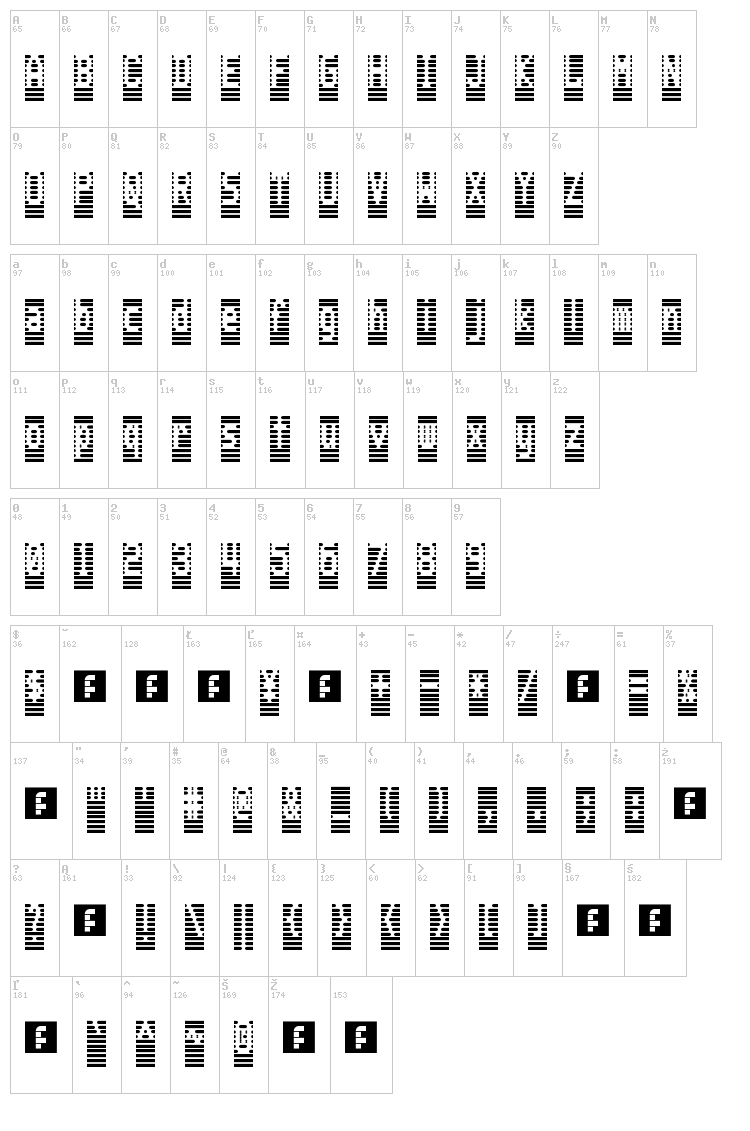 WarText Inverse font map
